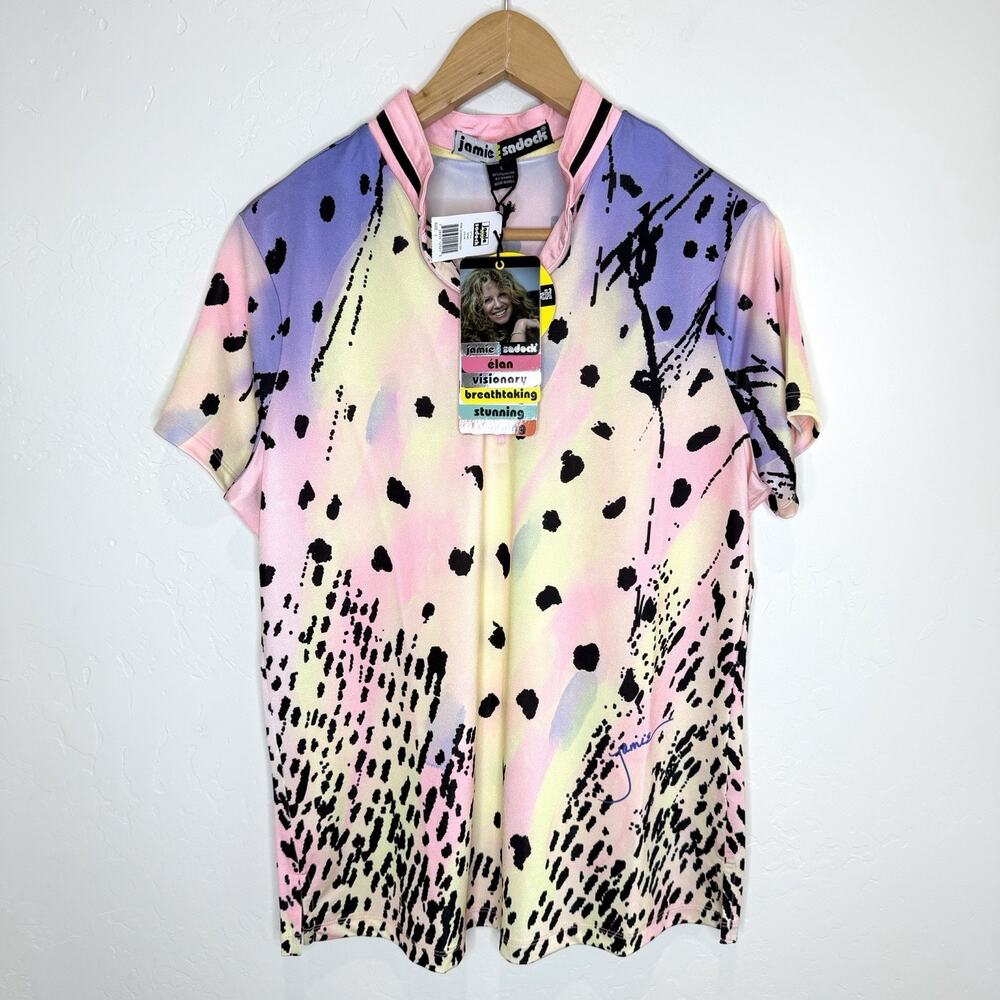 Jamie Sadock Cooltrex Partial Zip Top Womens Large Pink Charming Print
